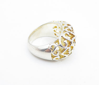 925 Sterling Silver  Shiny Floral Swirl Cutout Dome Band Ring Sz 8  RG6072