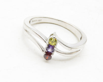 925 Sterling Silver Petite Multi Color Topaz Shiny Band Ring Sz 6.5 RG12853