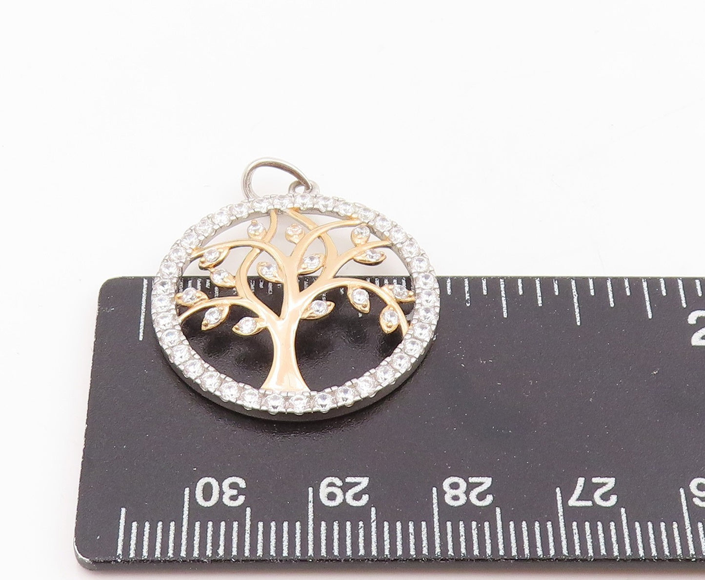 925 Sterling Silver Vintage Pendant CZ Two Tone Tree Of Life Medallion  PT25537