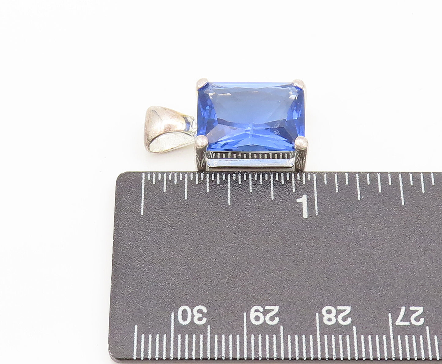 925 Sterling Silver  Vintage Minimalist Large Blue CZ Stone Pendant  PT22310