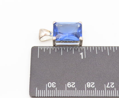 925 Sterling Silver  Vintage Minimalist Large Blue CZ Stone Pendant  PT22310