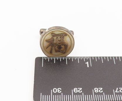 925 Sterling Silver  Vintage Carved Chinese Character Round Cuff Links  TR3599