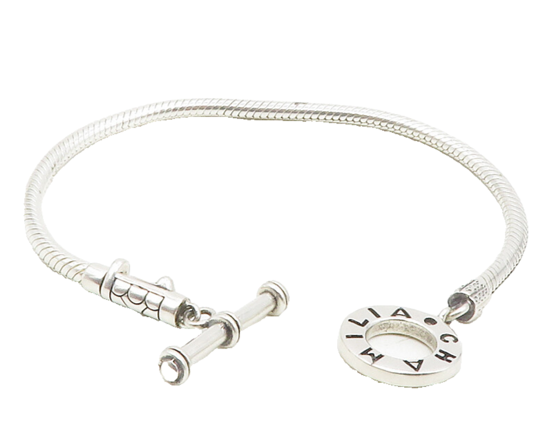 CHAM 925 Sterling Silver  Shiny Stamped Circle Snake Chain Bracelet  BT4702