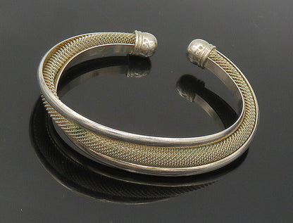 925 Sterling Silver  Vintage Shiny Mesh Detail Split Cuff Bracelet  BT6632