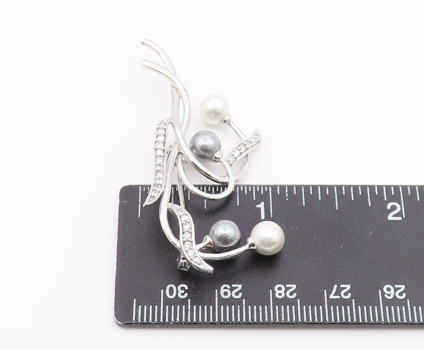 925 Silver  Vintage Blue & White Pearls & Topaz Floral Brooch Pin  BP8880