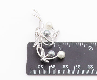 925 Silver  Vintage Blue & White Pearls & Topaz Floral Brooch Pin  BP8880