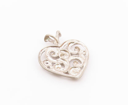 925 Sterling Silver  Vintage Shiny Open Swirl Love Heart Pendant  PT18523