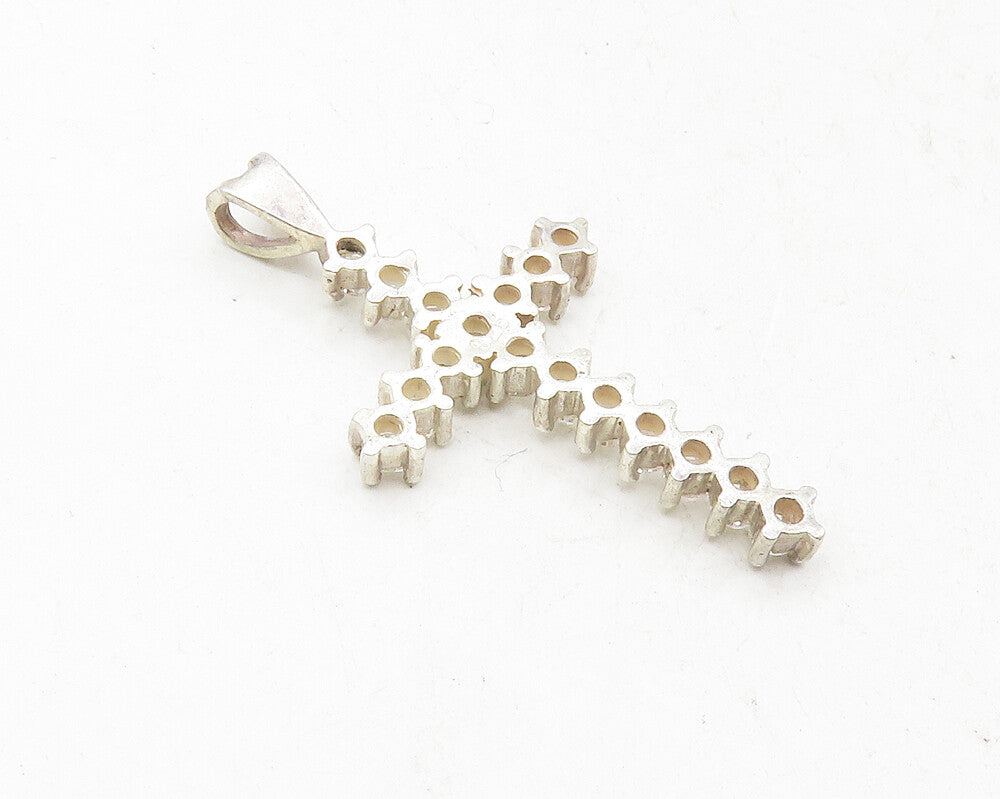 925 Sterling Silver  Sparkling Cubic Zirconia Religious Cross Pendant  PT7738