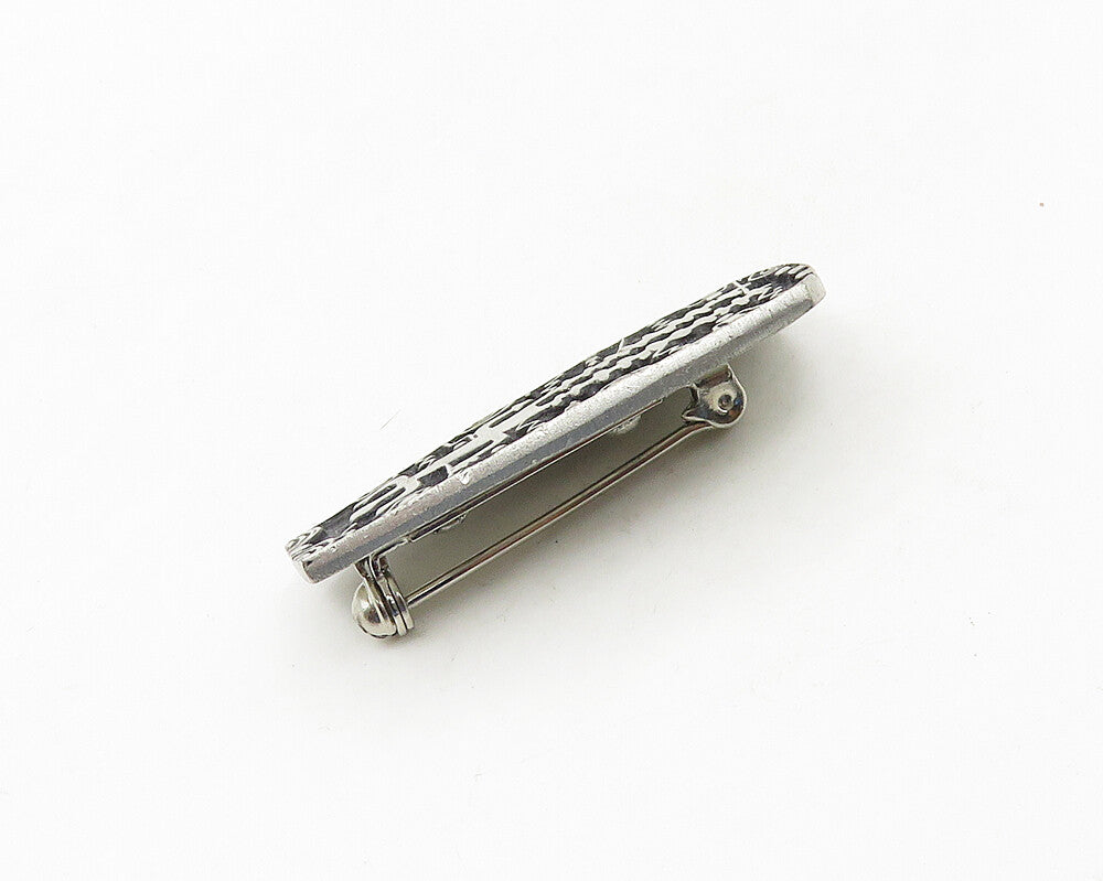DESIGNER 925 Sterling Silver  Vintage Oxidized Pattern Brooch Pin  BP7150
