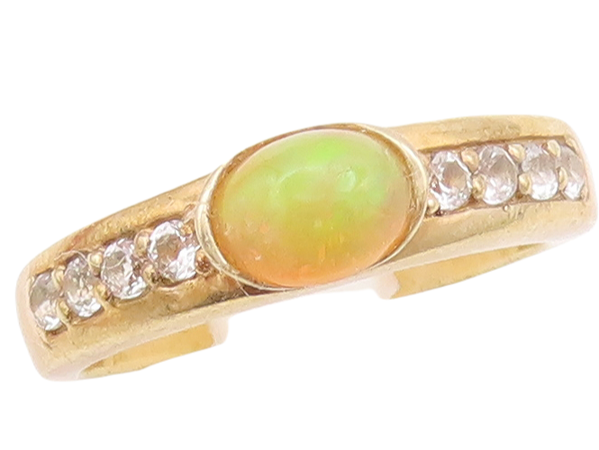 925 Sterling Silver Vintage Ring Gold Plated Oval Opal & CZ  Sz 7.5  RG29429