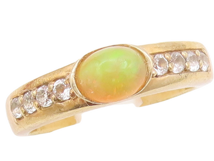 925 Sterling Silver Vintage Ring Gold Plated Oval Opal & CZ  Sz 7.5  RG29429