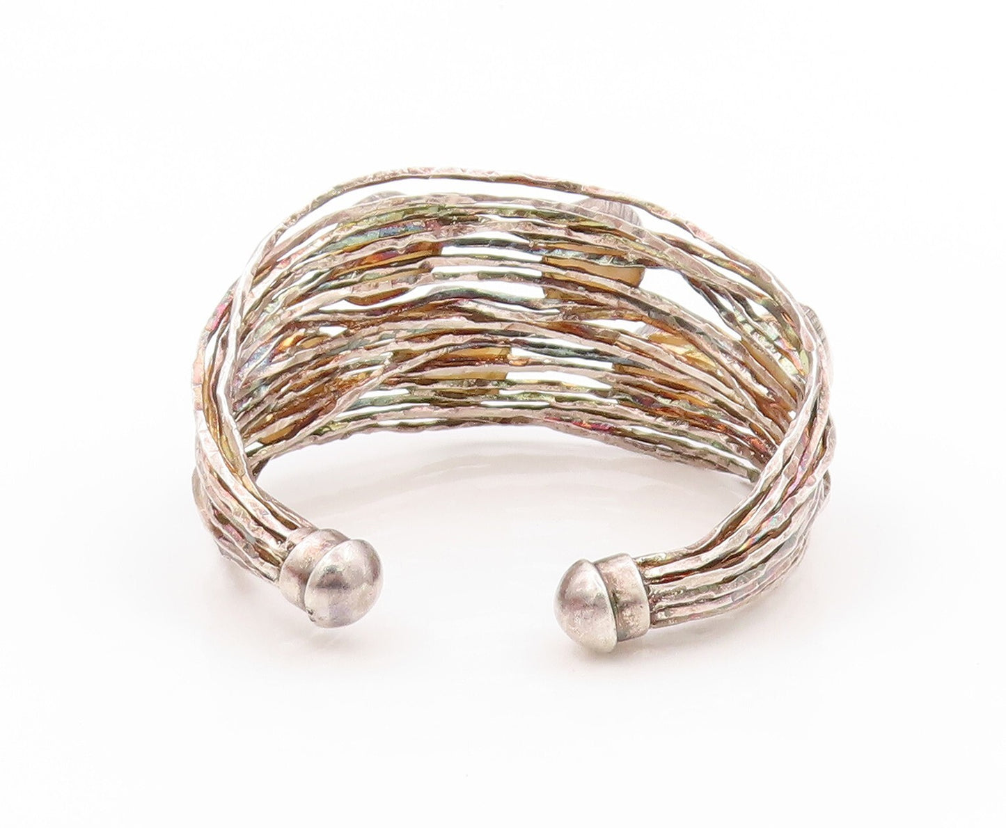 925 Sterling Silver Vintage Bracelet Oval Pearl Brutalist Carved Cuff  BT11043