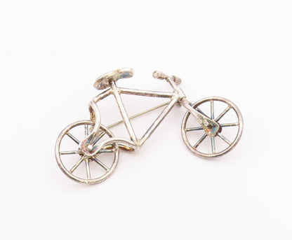 925 Sterling Silver  Vintage Shiny Bicycle Brooch Pin (MOVES)  BP8353