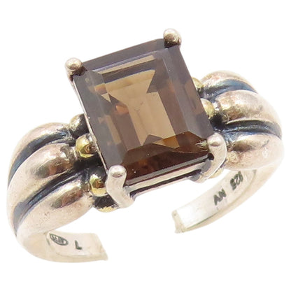 925 Sterling Silver Vintage Ring AVON Smoky Quartz Grooved Band  Sz 7  RG36613