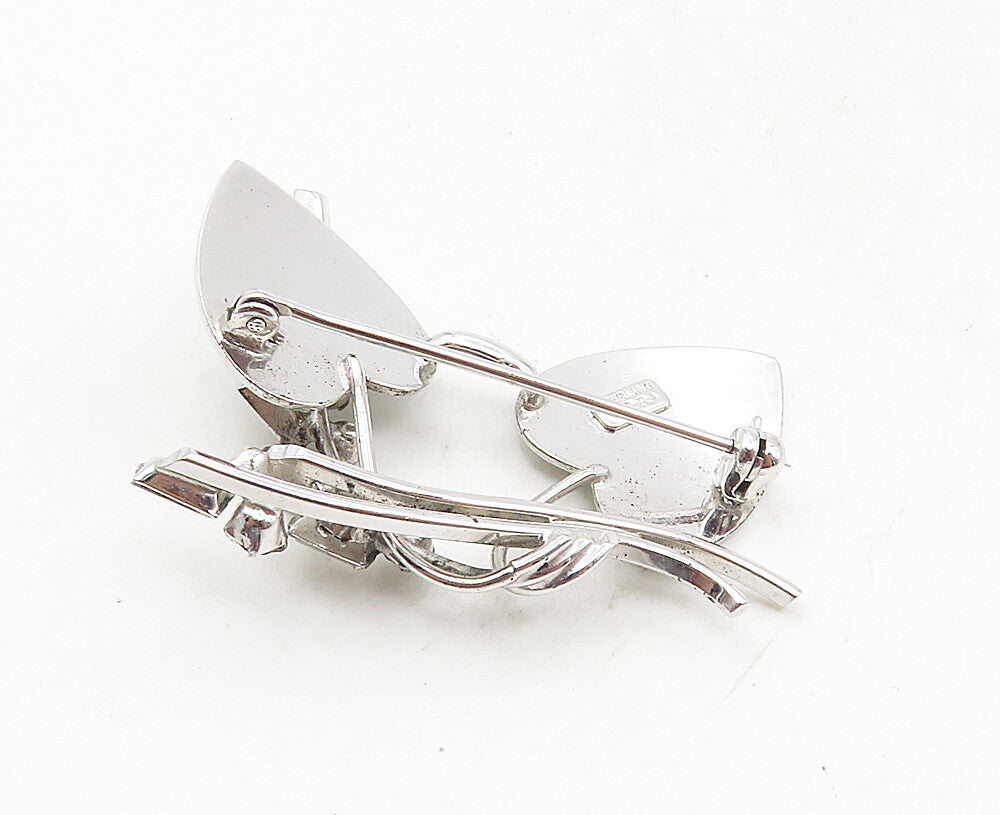 CARL ART 925 Silver  Vintage Cubic Zirconia Floral Hearts Brooch Pin  BP3574