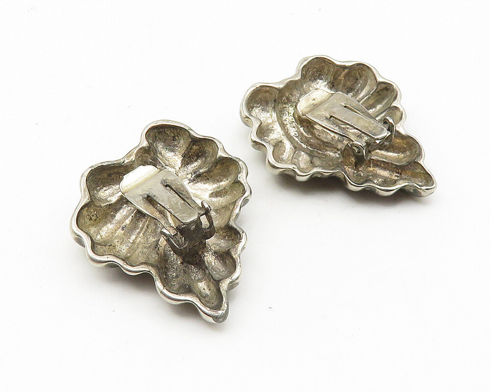 925 Sterling Silver  Vintage Dark Tone Floral Leaf Non Pierce Earrings  EG5601