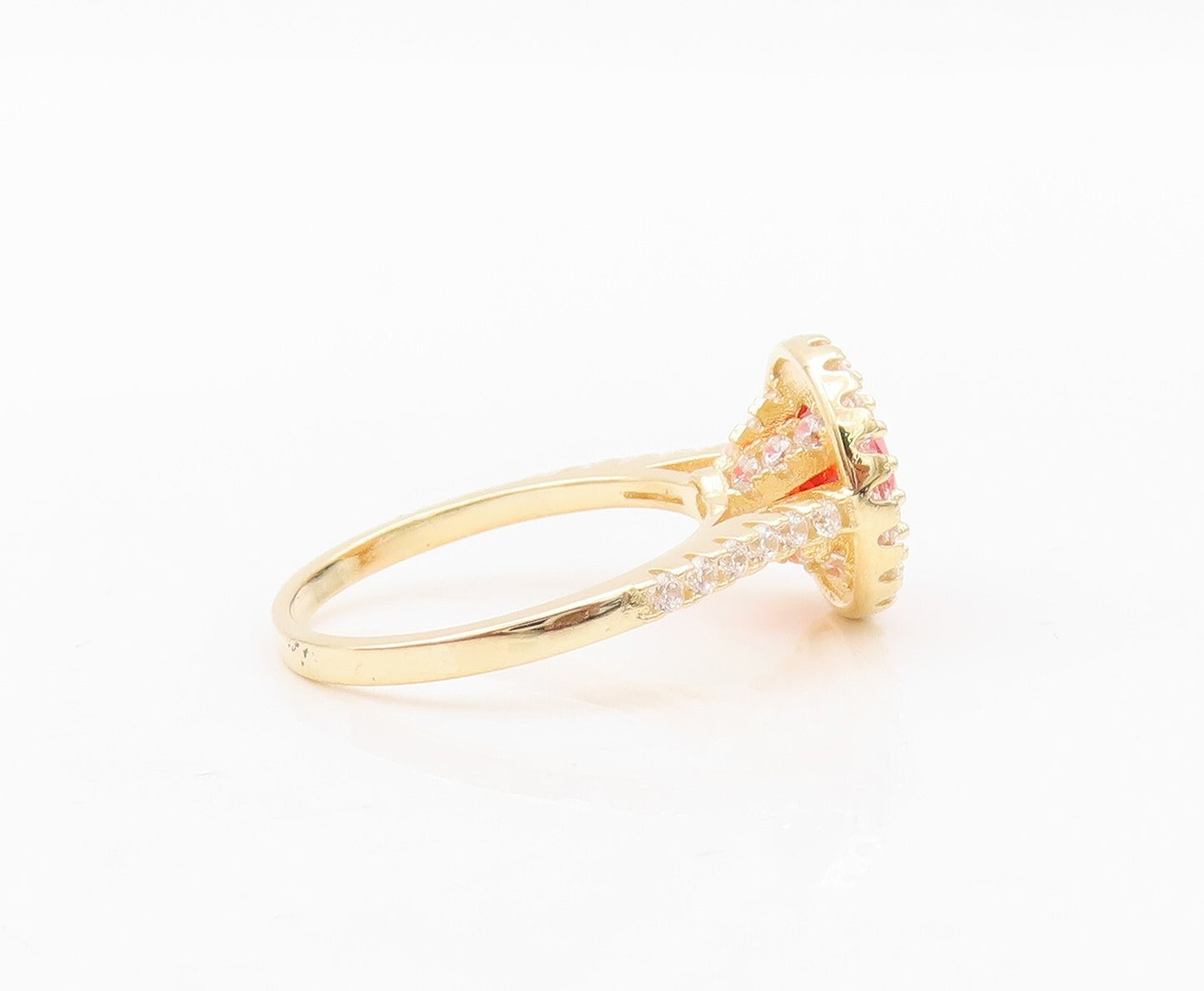 925 Sterling Silver Vintage Ring Gold Plated Red Halo White CZ  Sz 6  RG30388