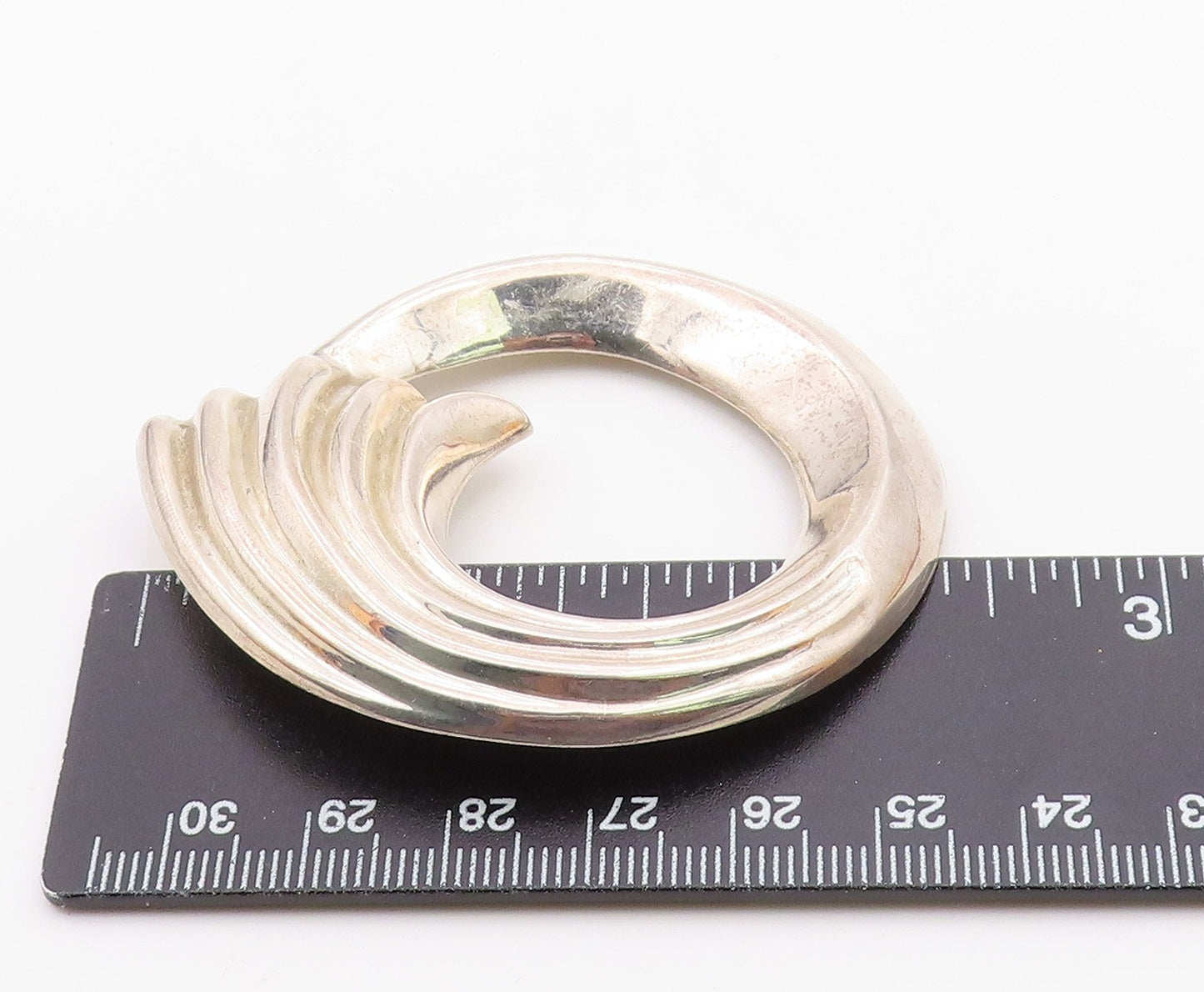 MEXICO 925 Sterling Silver  Vintage Shiny Fluted Open Circle Brooch Pin BP4113