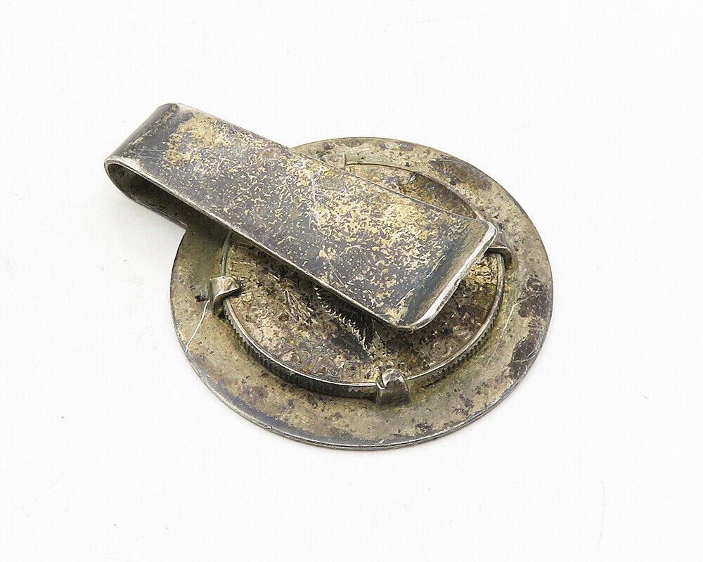 925 Sterling Silver  Vintage Oxidized United States Coin Money Clip  TR1730