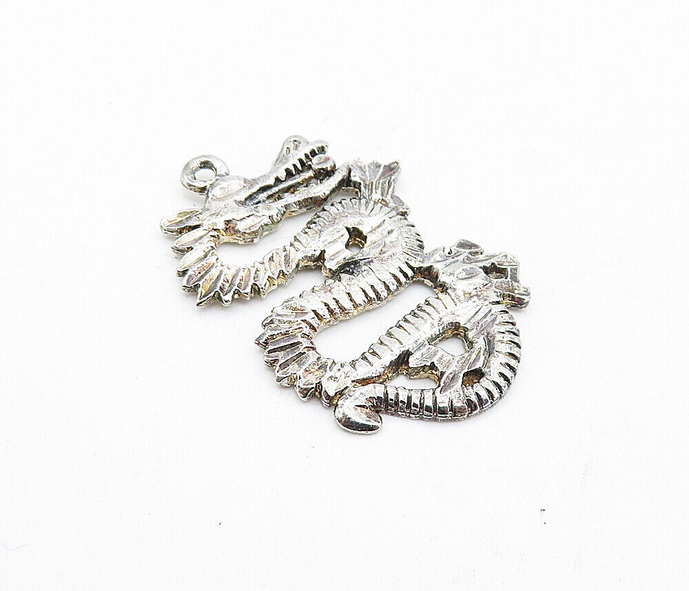 925 Sterling Silver  Vintage Shiny Etched Petite Dragon Motif Pendant  PT4784