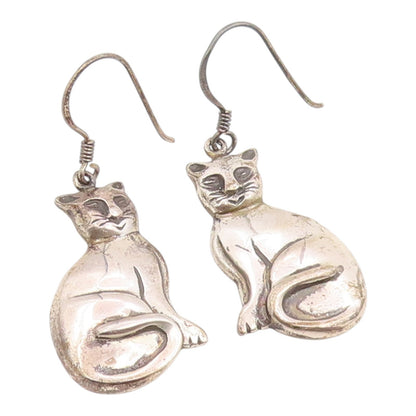 925 Sterling Silver Vintage Earrings BOMA Modernist Kitten Charm Dangle  EG14267