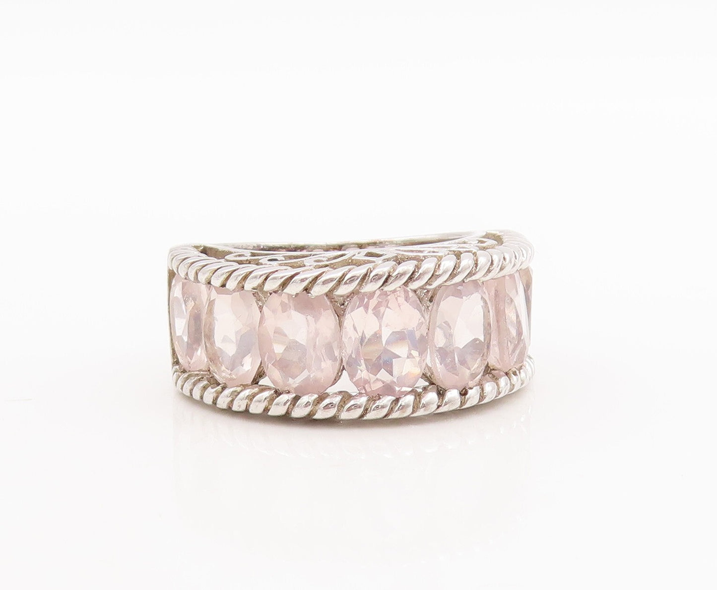 925 Sterling Silver Vintage Ring Oval Cut Topaz Swirly Carved  Sz 7  RG29849