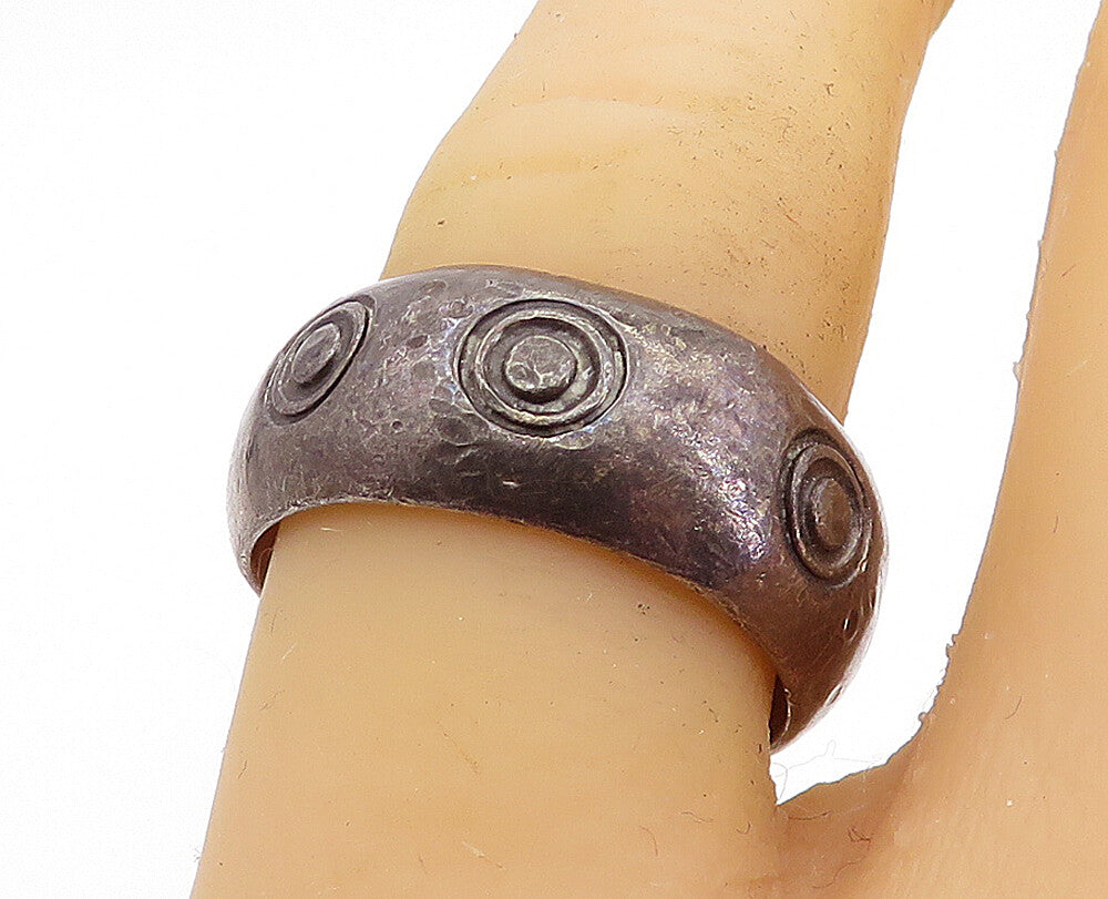 MEXICO 925 Sterling Silver  Vintage Circle Pattern Band Ring Sz 7.5  RG5497