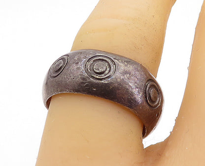 MEXICO 925 Sterling Silver  Vintage Circle Pattern Band Ring Sz 7.5  RG5497