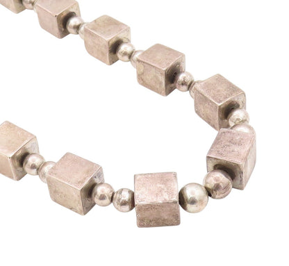 925 Sterling Silver Vintage Necklace Dark Tone Spheres & Cubes Chain  NE4545