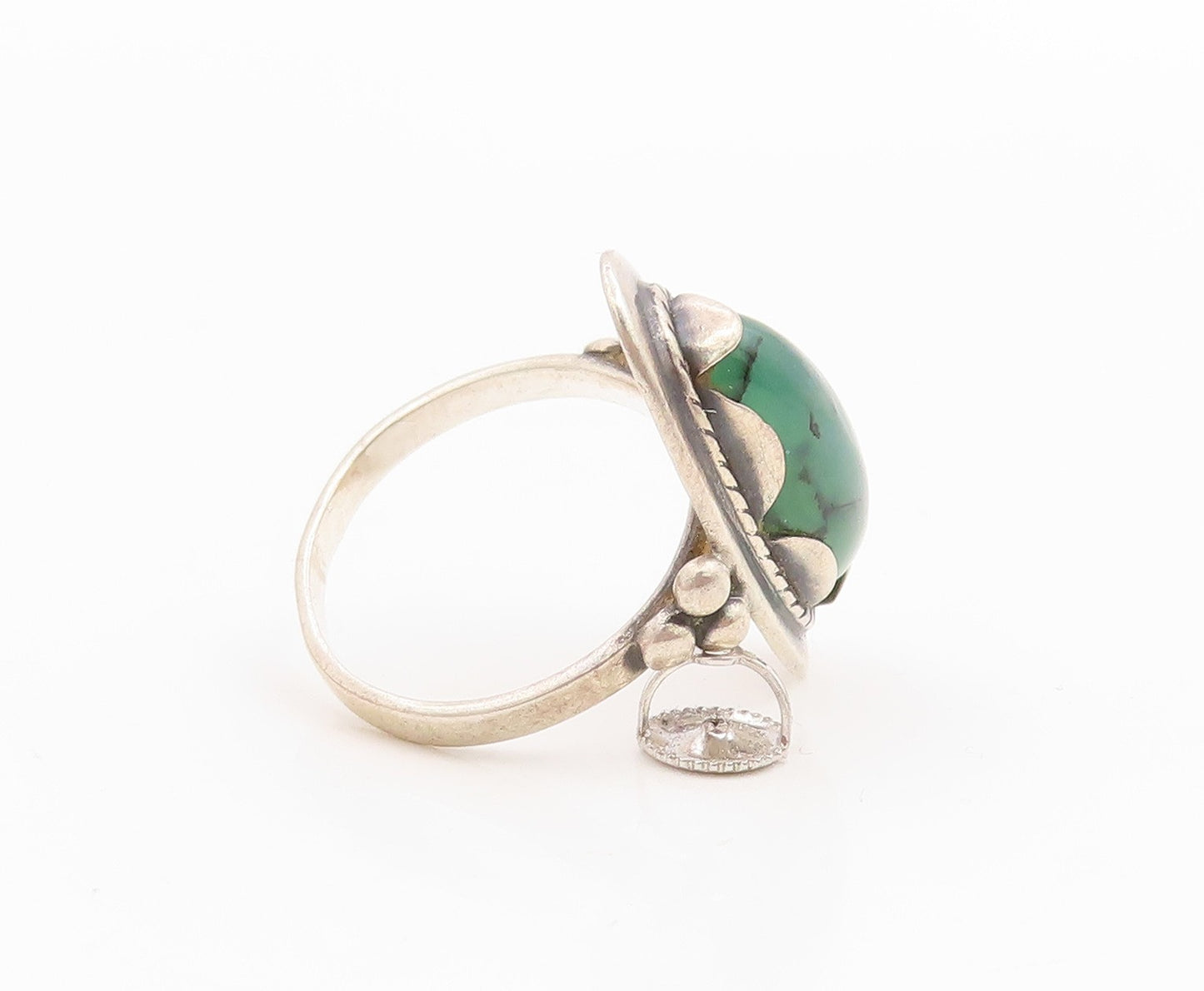 925 Sterling Silver Vintage Ring POLAND Cabochon Turquoise Band  Sz 6.5  RG35655