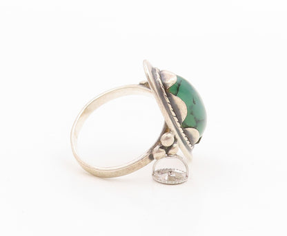 925 Sterling Silver Vintage Ring POLAND Cabochon Turquoise Band  Sz 6.5  RG35655