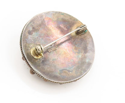 ISRAEL 925 Sterling Silver Vintage Antique Beaded Turquoise Brooch Pin  BP10371