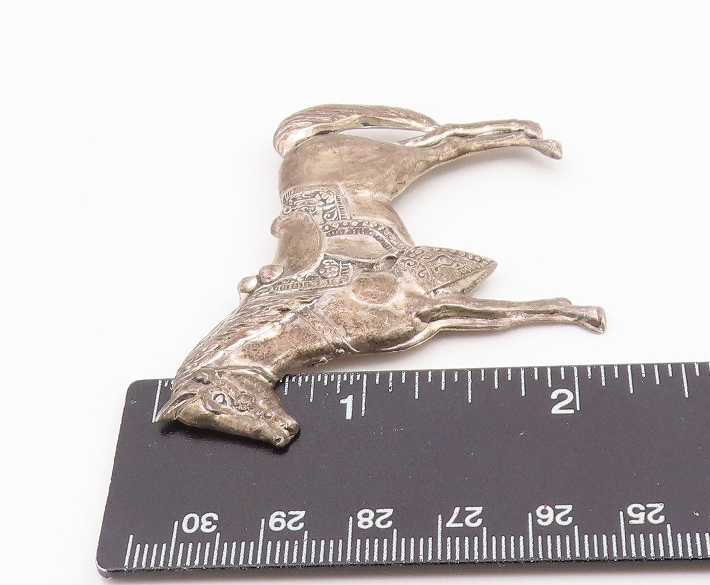 925 Sterling Silver Vintage Brooch Pin Etched Horse With Western Saddle  BP12379