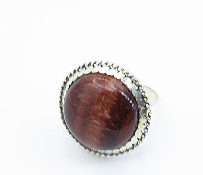 925 Sterling Silver  Cabochon Cut Jasper Round Cocktail Ring Sz 9.5  RG8178