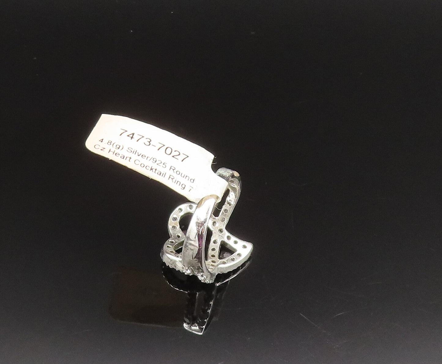 925 Silver  Vintage Cubic Zirconia Overlapping Love Heart Ring Sz 7.5  RG25647