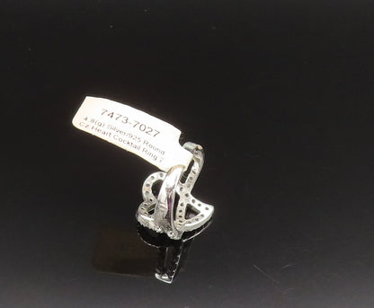 925 Silver  Vintage Cubic Zirconia Overlapping Love Heart Ring Sz 7.5  RG25647