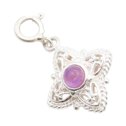 925 Sterling Silver Vintage Pendant Purple Amethyst Haze Cut Out Charm  PT24956