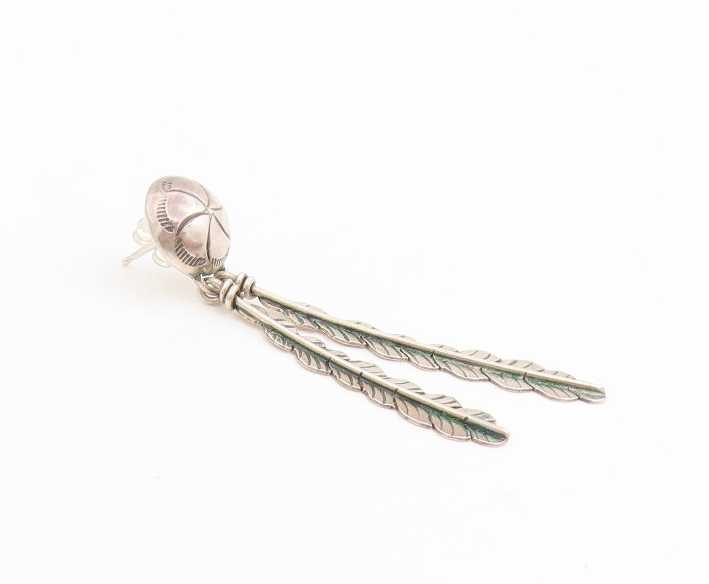 925 Sterling Silver Vintage Earrings SOUTHWESTERN Double Feather Dangle EG13731