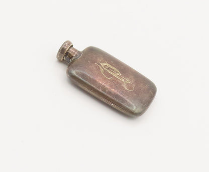 925 Silver Vintage Rectangular Etched Calligraphed P Bottle (OPENS) TR3532