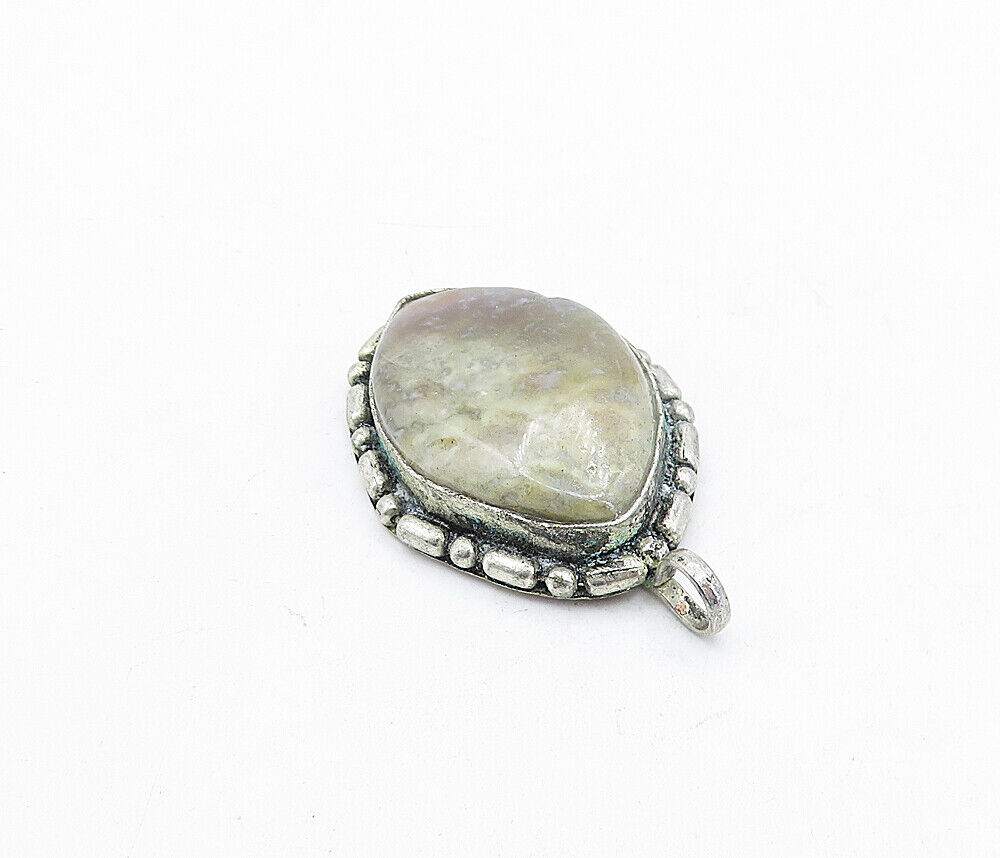 NAVAJO 925 Sterling Silver  Vintage Agate Patterned Border Drop Pendant PT4011