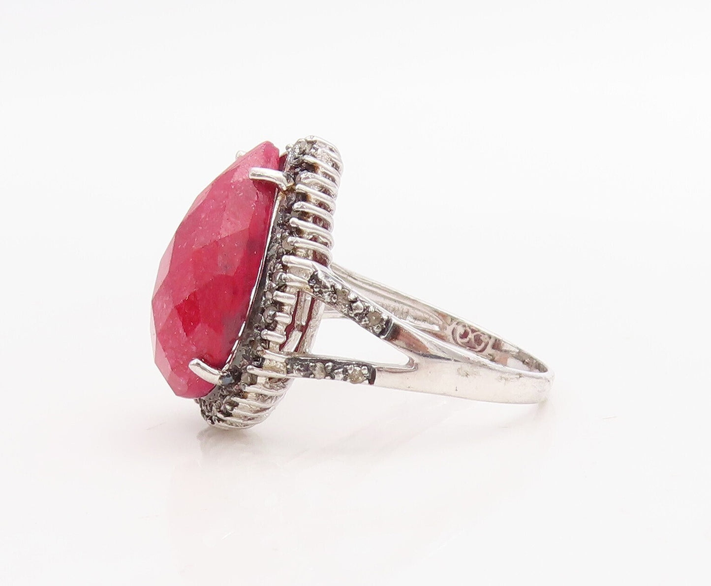 925 Sterling Silver Vintage Ring Drop Cut Red Gemstone Halo Topaz Sz 8  RG30969