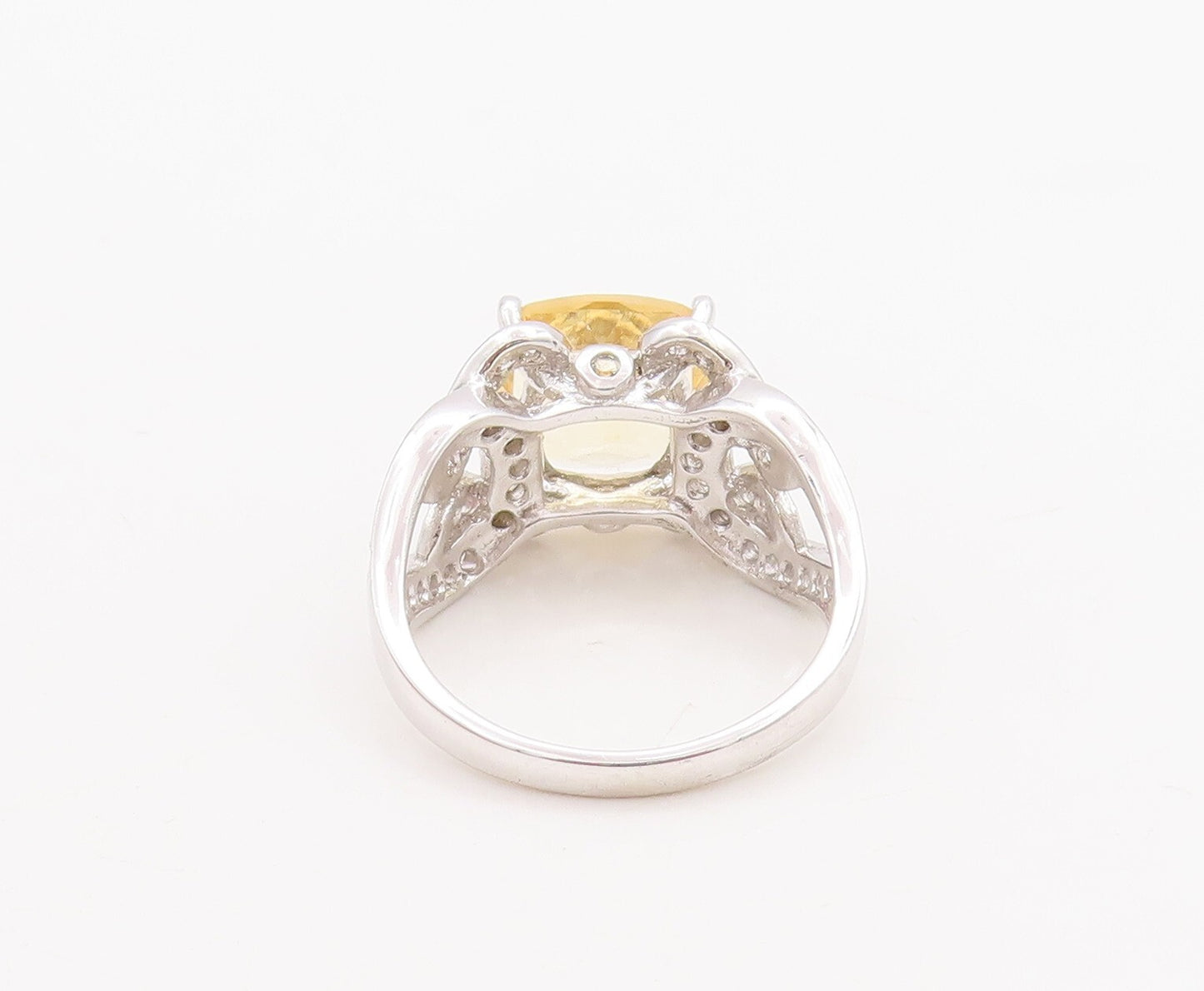 925 Sterling Silver Vintage Ring Carved Square Citrine & Topaz  Sz 7.5  RG29519
