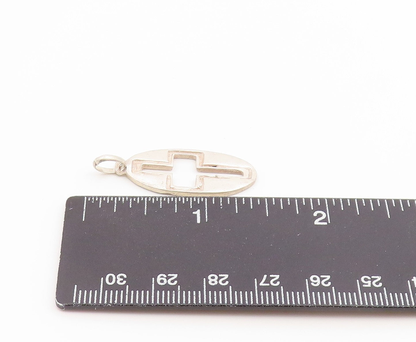 925 Sterling Silver Vintage Pendant Minimalist Cutout Religious Cross  PT26584