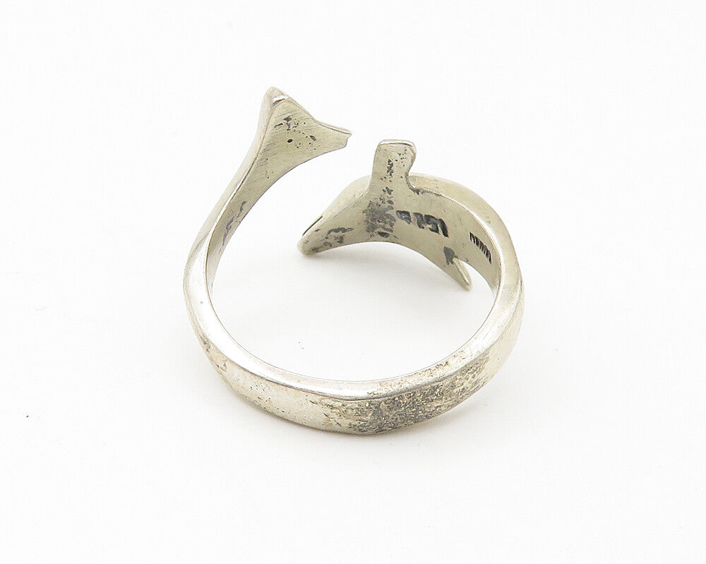 MEXICO 925 Silver  Vintage Dolphin Head & Tail Bypass Band Ring Sz 7  RG10774