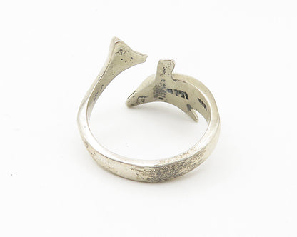 MEXICO 925 Silver  Vintage Dolphin Head & Tail Bypass Band Ring Sz 7  RG10774