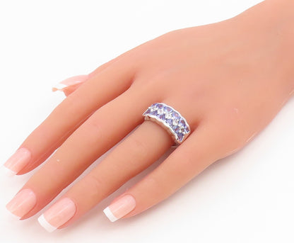 925 Sterling Silver Vintage Ring Tanzanite & CZ Statement Band  Sz 9  RG35000