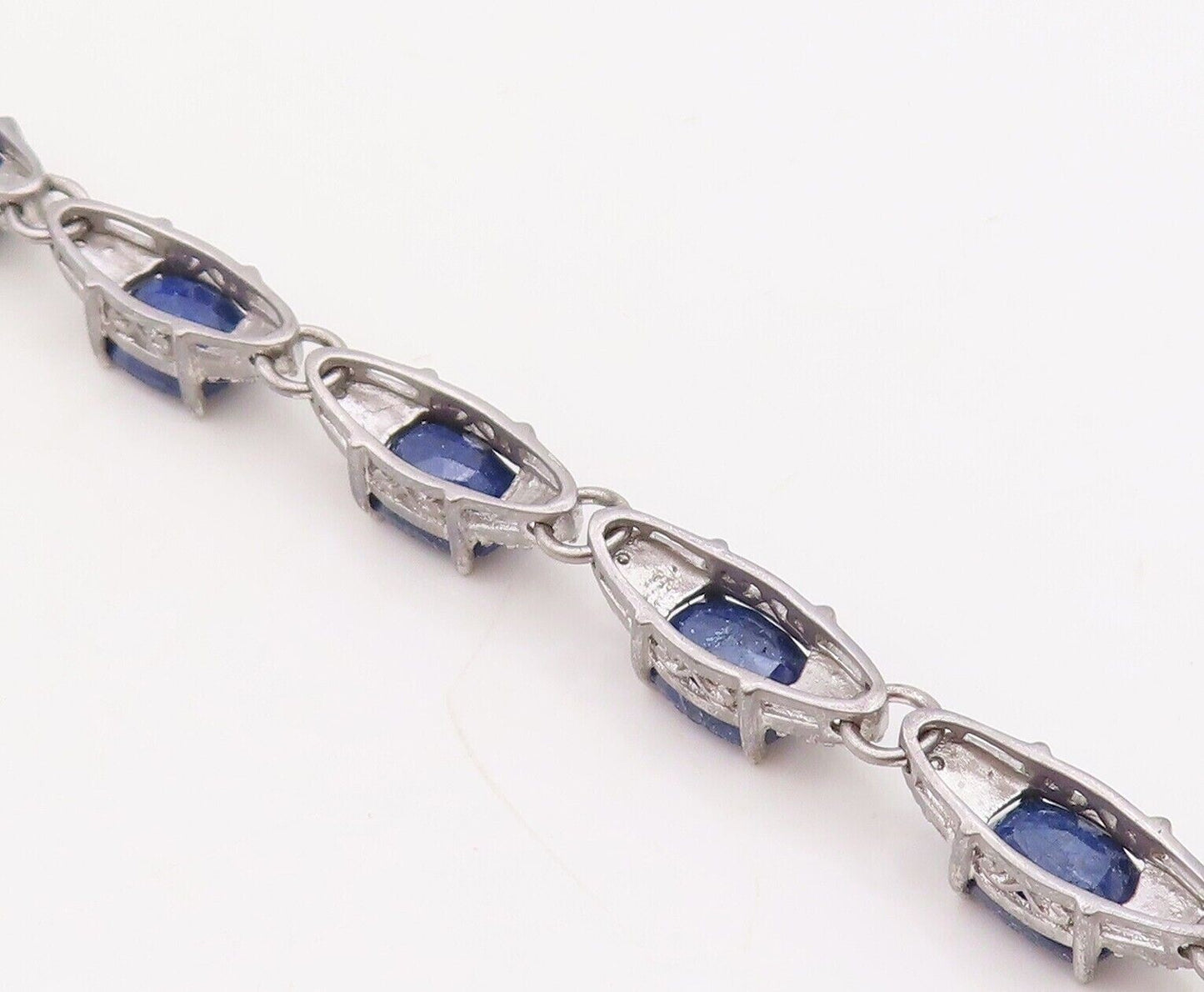 925 Sterling Silver Vintage Bracelet Oval Shape Sapphire & CZ Inlay  BT10761