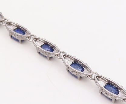 925 Sterling Silver Vintage Bracelet Oval Shape Sapphire & CZ Inlay  BT10761