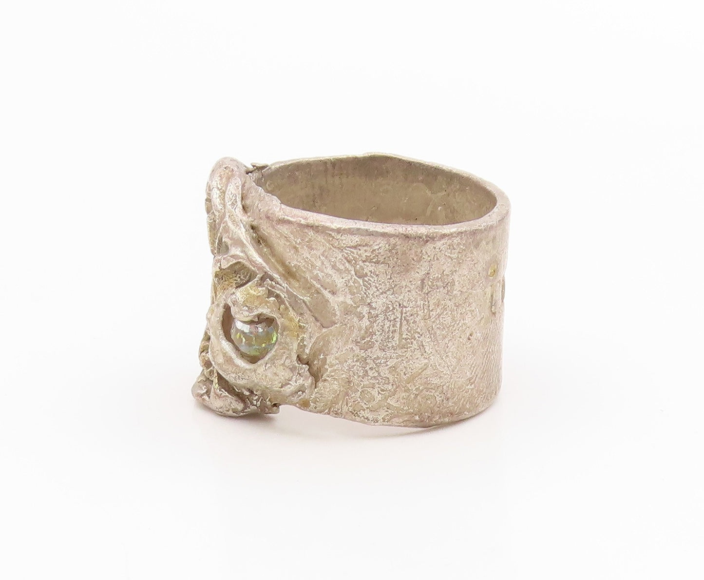 925 Sterling Silver Vintage Ring Stone Brutalist Design Band  Sz 8.5  RG34614