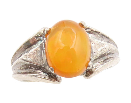 925 Sterling Silver Vintage Ring Oval Cabochon Fire Opal Band  Sz 10  RG34042